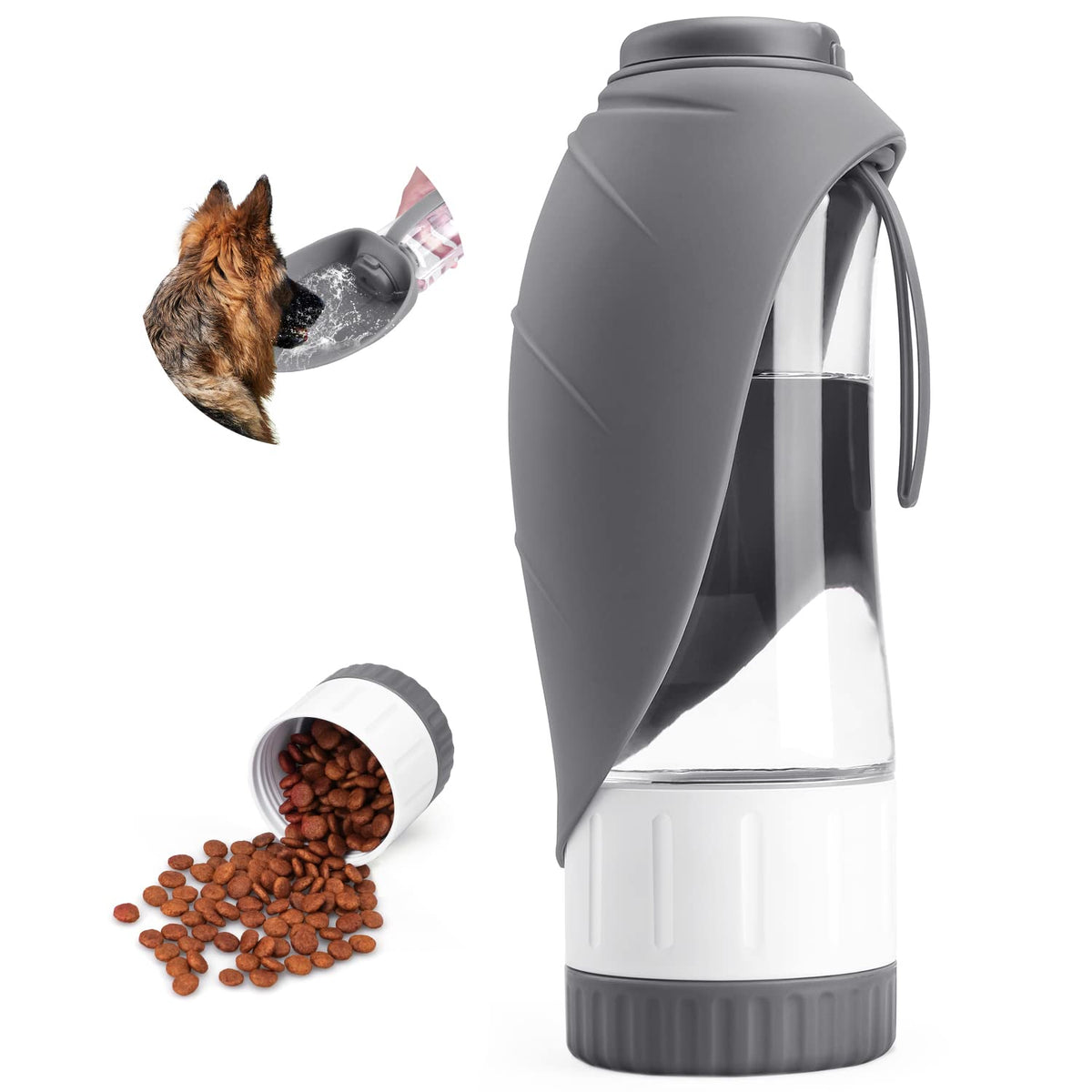 TIOVERY Upgraded Dog Water Bottle, Portable Dog Cat Puppy Pet Water Dispenser Feeder with Drinking Cup and Food Container Leak Proof for Outdoor Walking, Travel, Hiking 12OZ