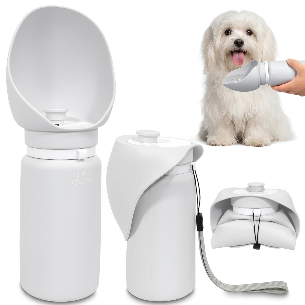 2 in 1 Foldable Dog Water Bottle, Leakproof Portable Pet Dispenser, Pink
