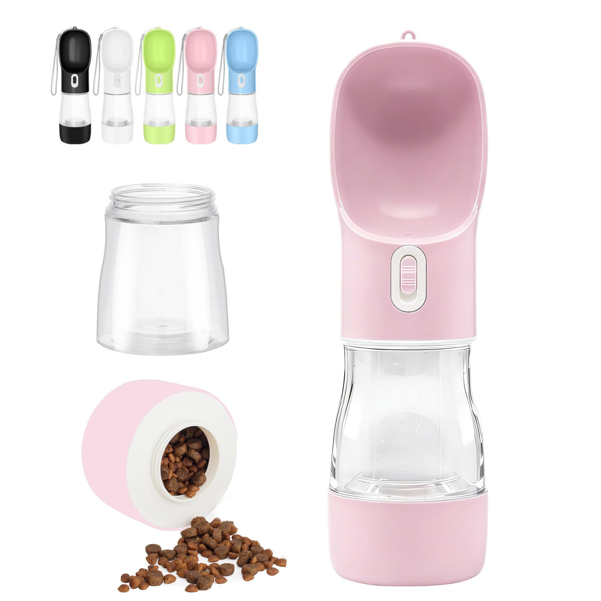 Portable Dog Water Bottle with Food Container Dishwasher Safe-Pink