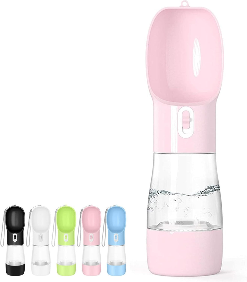 Portable Dog Water Bottle with Food Container Dishwasher Safe-Pink