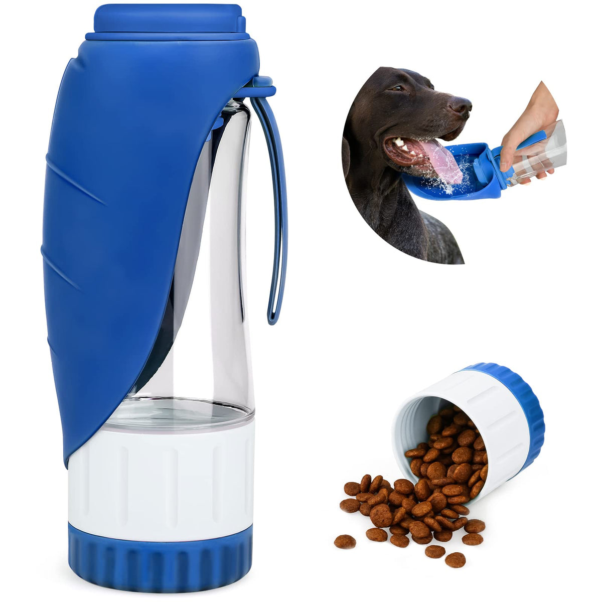 TIOVERY Upgraded Dog Water Bottle, Portable Dog Cat Puppy Pet Water Dispenser Feeder with Drinking Cup and Food Container Leak Proof for Outdoor Walking, Travel, Hiking 12OZ