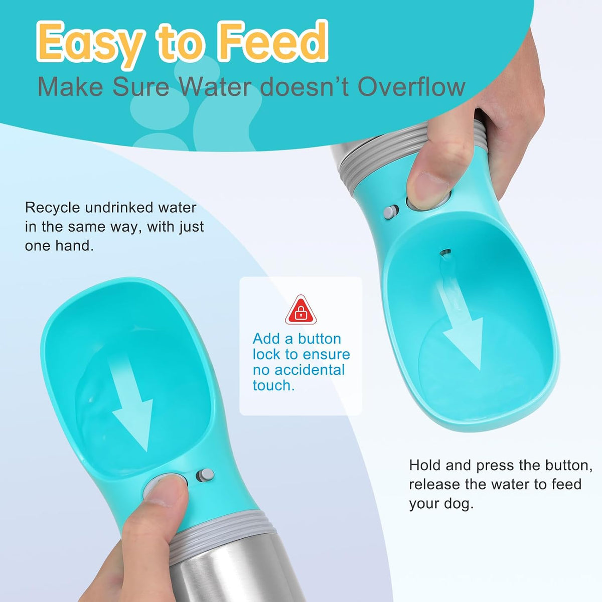 Portable Dog Water Bottle, 14 OZ Stainless Steel Pet Water Dispenser