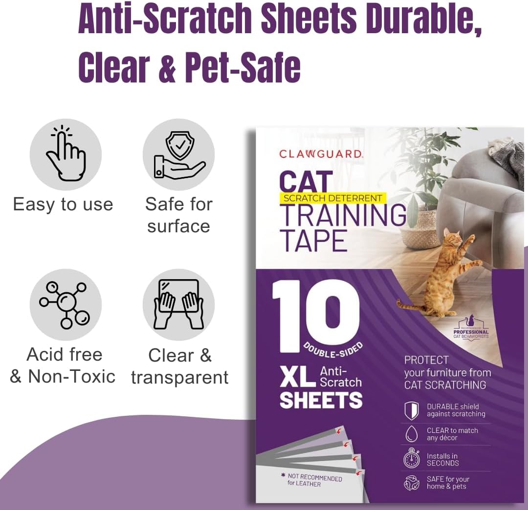 CLAWGUARD Cat Scratch Tape for Furniture, 10 XL Double-Sided Sheets, Sofa