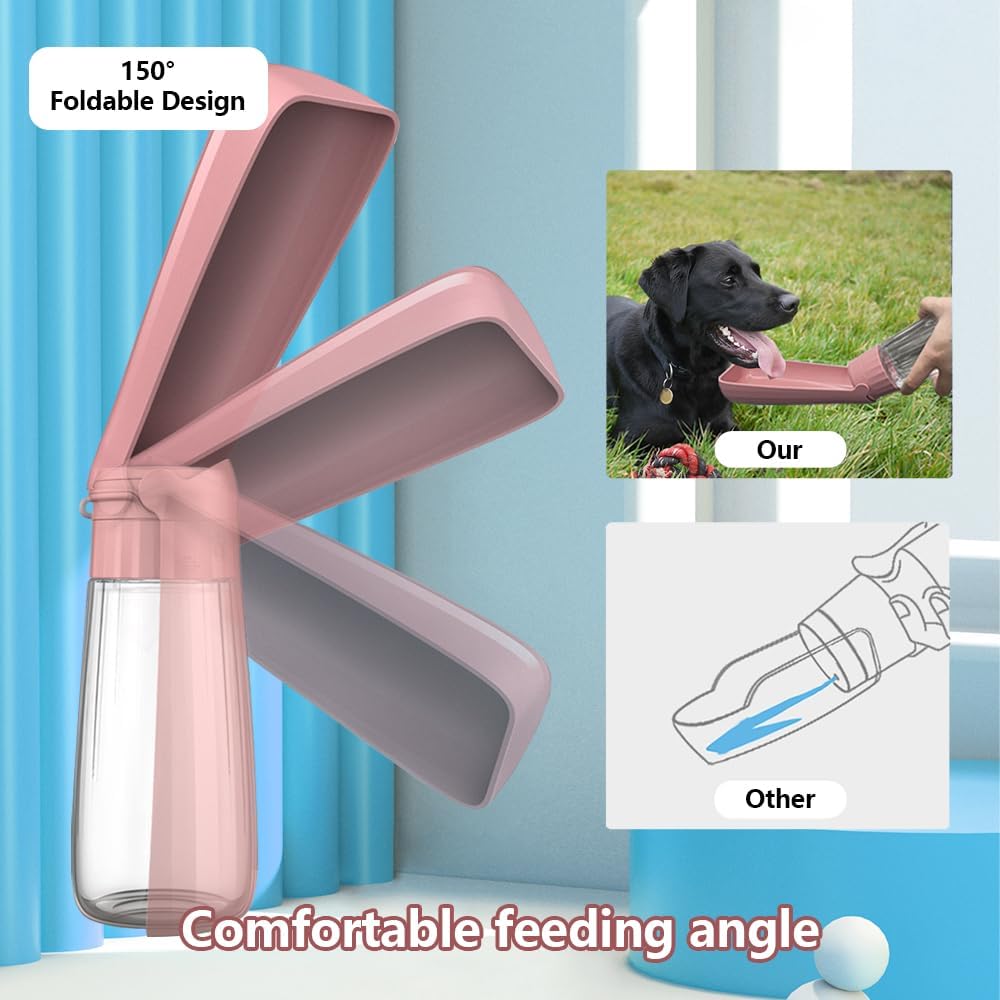 Portable Dog Water Bottle, 19 OZ Pet Travel Water Dispenser Pink