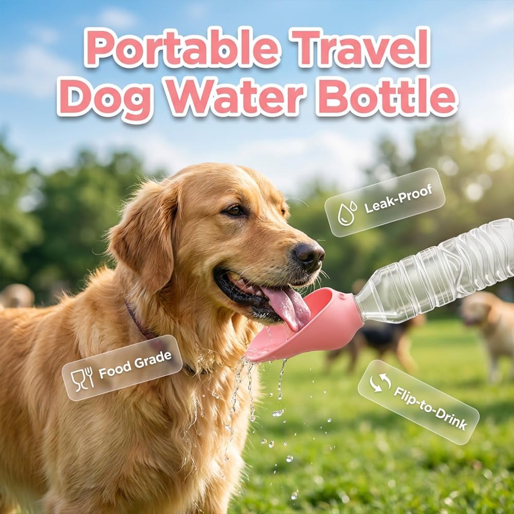 Portable Dog Water Bottle Foldable Dog Travel Water Bottle (Pink, 1 PCS)