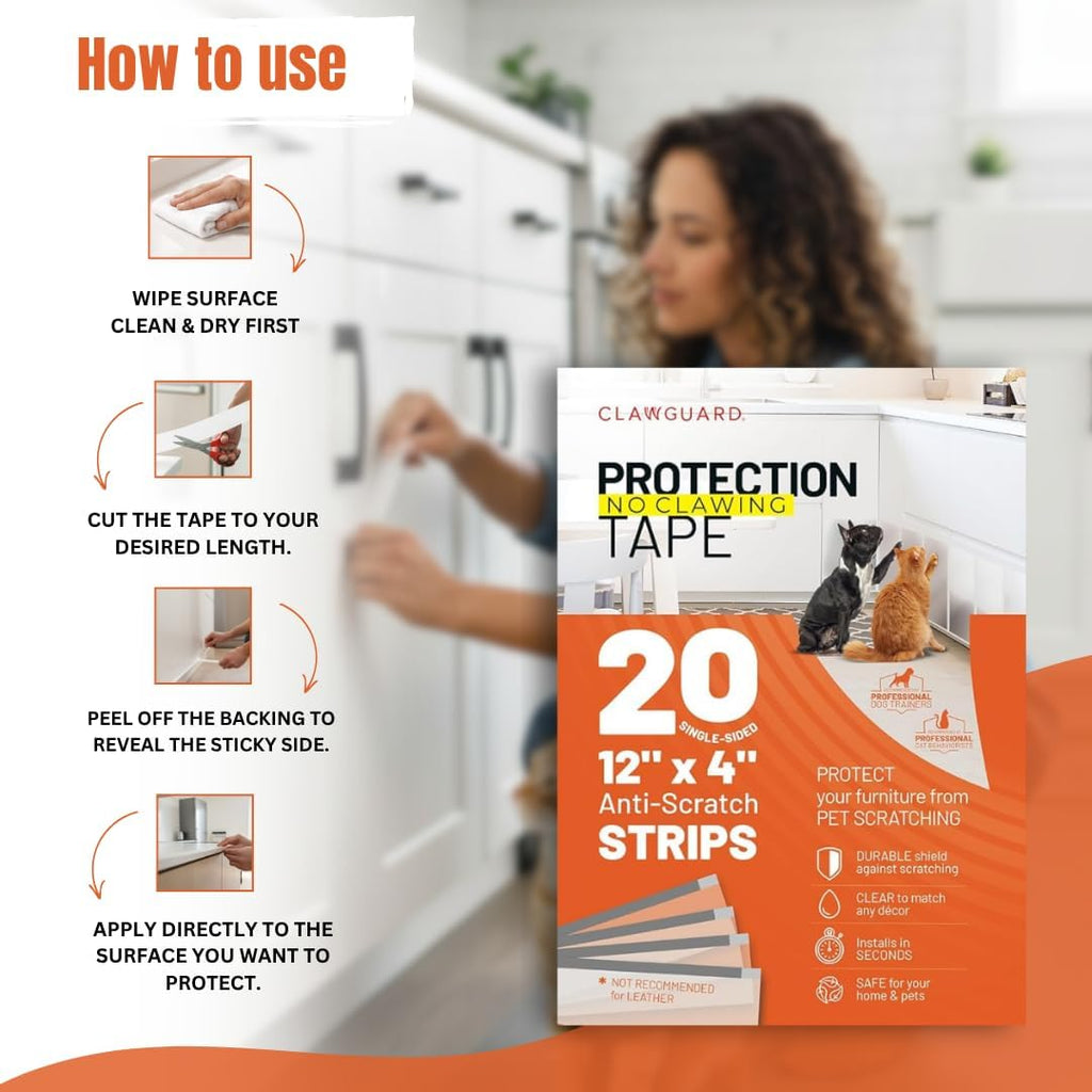 CLAWGUARD Cat and Dog Scratch Protector Tape, Door and Couch, 20 Strips
