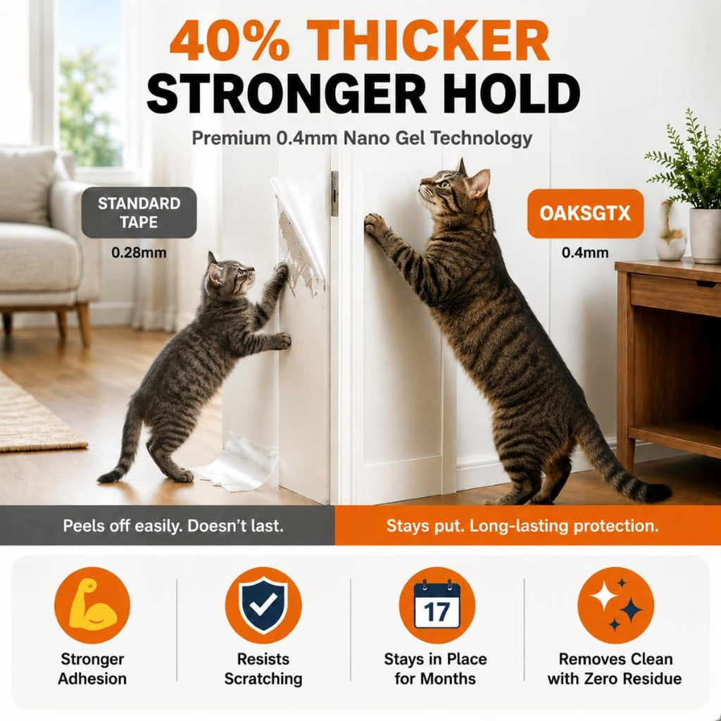 Furniture Protectors from Cats Scratching | Cat Scratch Furniture Protector Couch, Sofa & Door Protector | Sticky Paws Tape for Cats | Clear Anti-Scratch Vinyl Tape | 6" x 10ft, No Residue