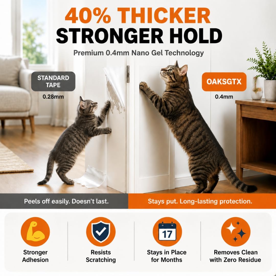 Furniture Protectors from Cats Scratching | Cat Scratch Furniture Protector Couch, Sofa & Door Protector | Sticky Paws Tape for Cats | Clear Anti-Scratch Vinyl Tape | 6" x 10ft, No Residue