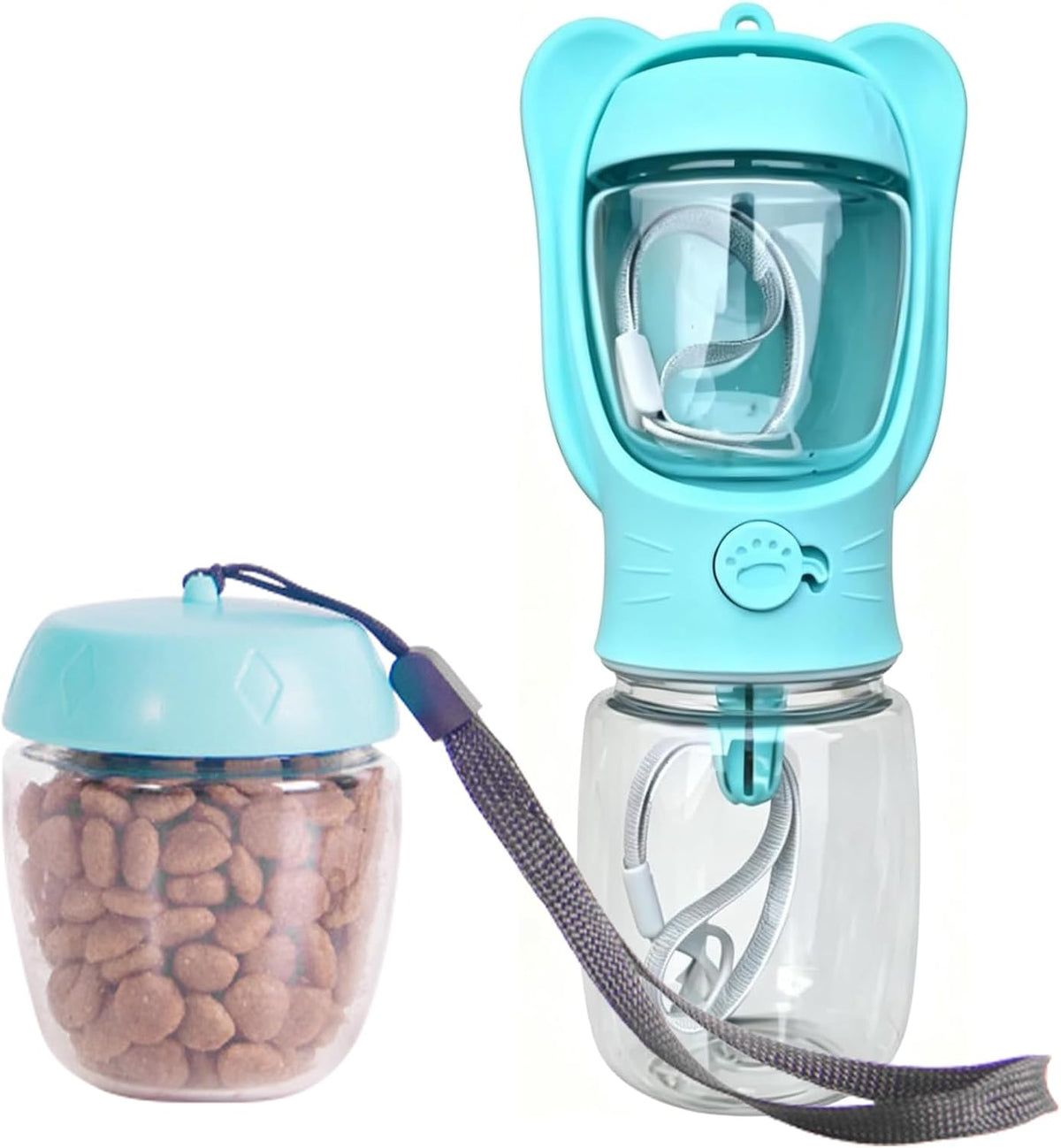 2 in 1 Dog Water Bottle with Food Container, Portable Leakproof Pet Water Dispenser & Bowl, Fits Dogs and Cats (Blue, Small)