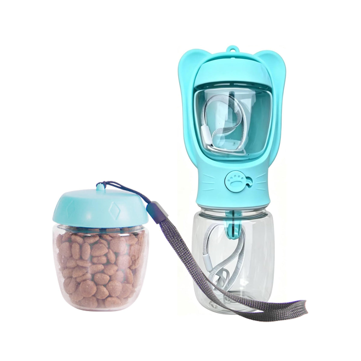 2 in 1 Dog Water Bottle with Food Container, Portable Leakproof Pet Water Dispenser & Bowl, Fits Dogs and Cats (Blue, Small)
