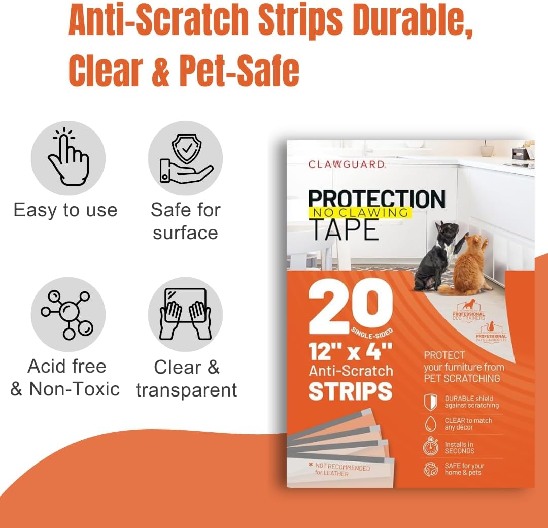 CLAWGUARD Cat and Dog Scratch Protector Tape, Door and Couch, 20 Strips