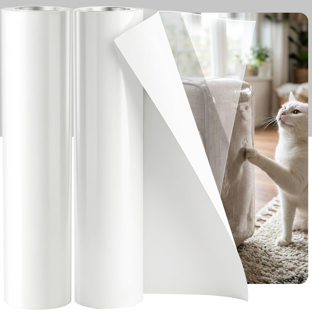 200"x12" Cat Scratch Furniture Protector, Couch Protector from Cat Claws, Heavy Duty Self-Adhesive Anti Scratch Furniture Protector for Sofa Back & Corners, Pet Furniture Guard