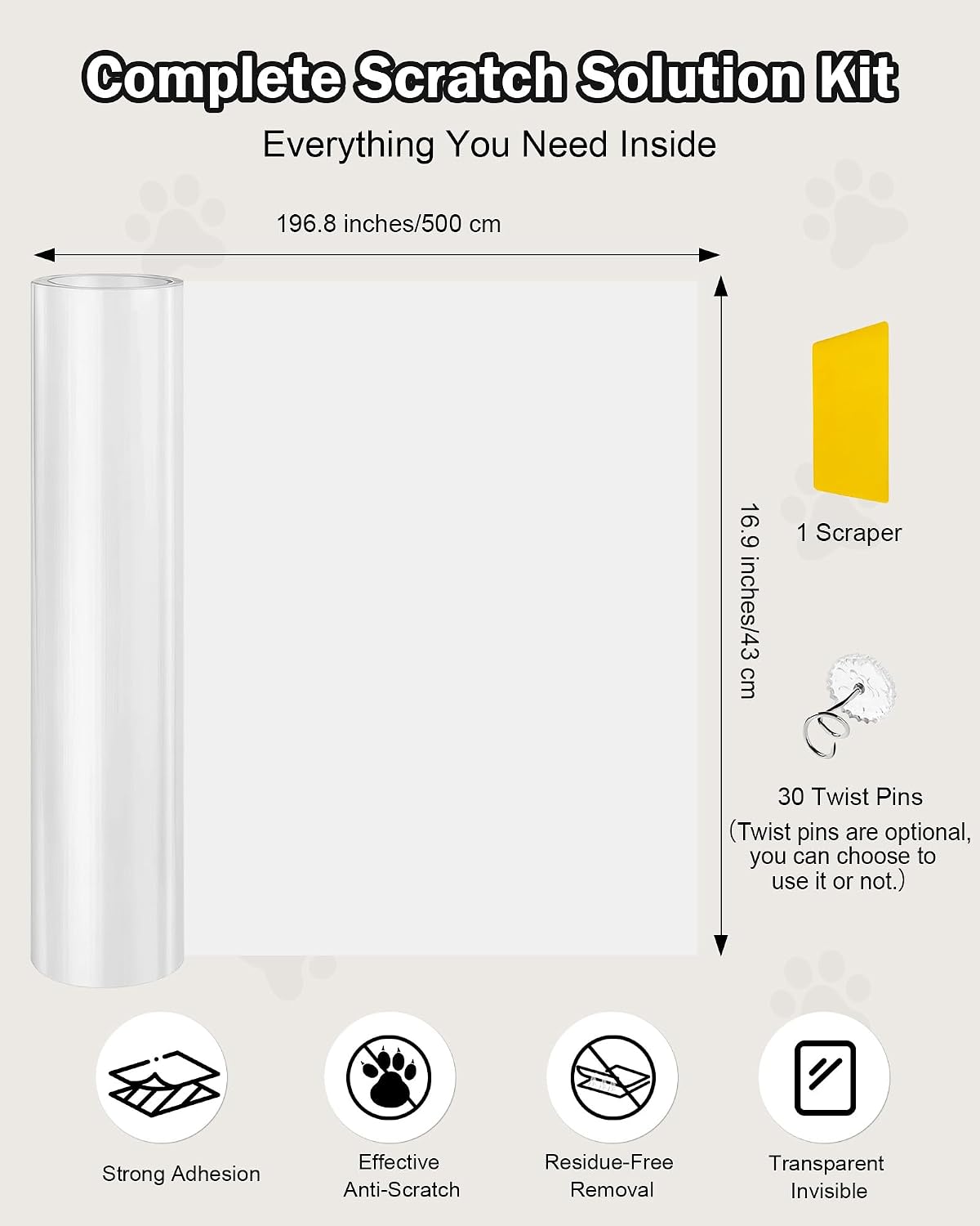 Cat Scratch Furniture Protector Couch - 1 Roll Clear PET 16.9 x 196.8 Inch