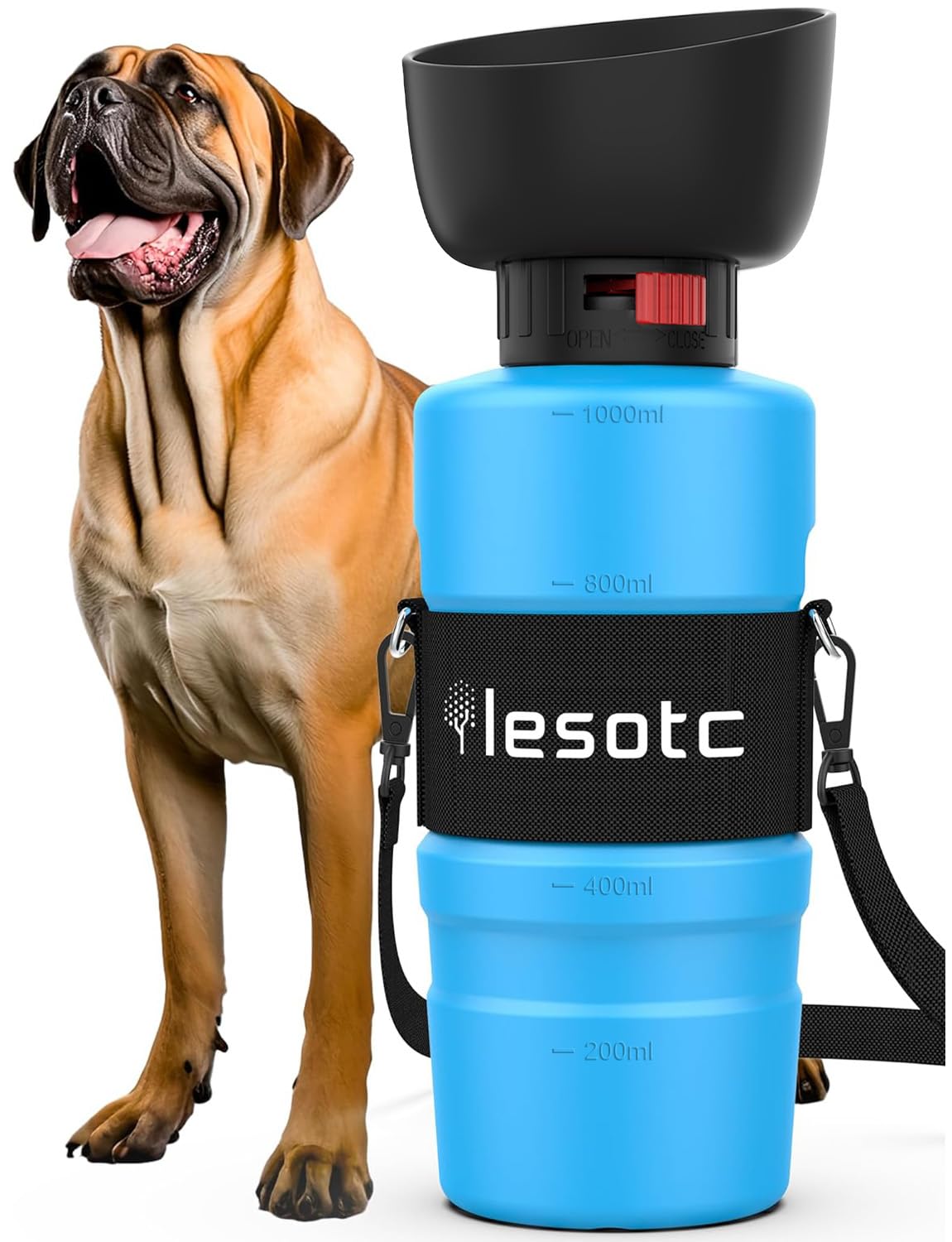 lesotc Dog Water Bottle, Portable Water Dispenser with Bowl, Leak Proof Pet Travel Squeeze Bottle, Puppy Essentials Dog Stuff Accessories for Outdoor Walking, Hiking, Camping