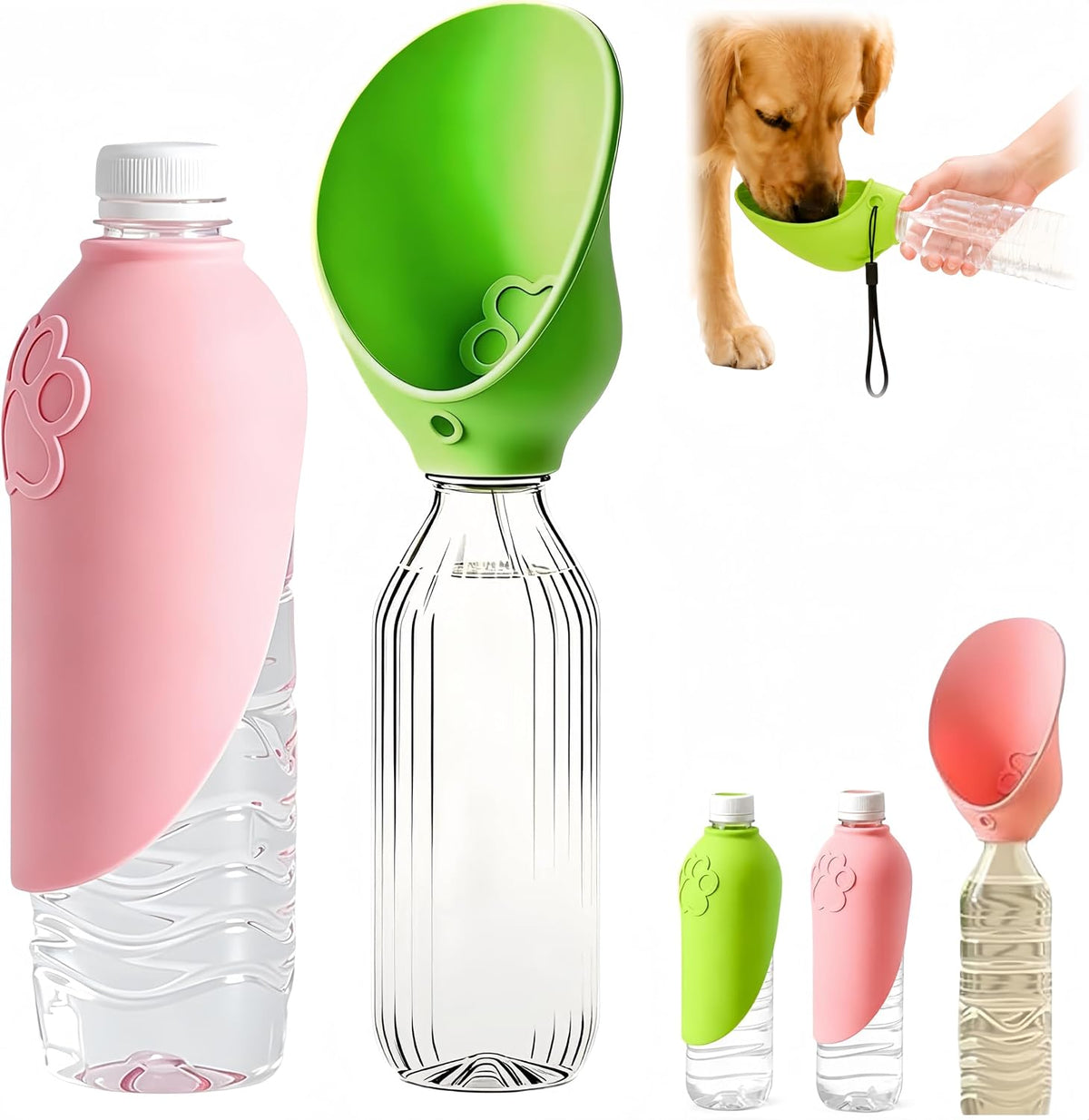 Dog Water Bottle Adapter Portable Silicone Dog Water Dispenser for Standard Water Bottles Leak Proof Outdoor Pet Water Feeder Bowl for Dog Cat Walking Hiking Travel Foldable Leaf Design