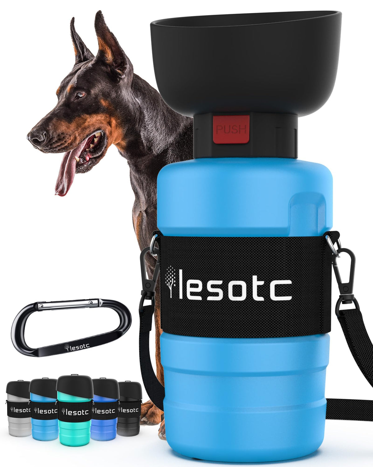 lesotc Dog Water Bottle, Portable Water Dispenser with Bowl, Leak Proof Pet Travel Squeeze Bottle, Puppy Essentials Dog Stuff Accessories for Outdoor Walking, Hiking, Camping