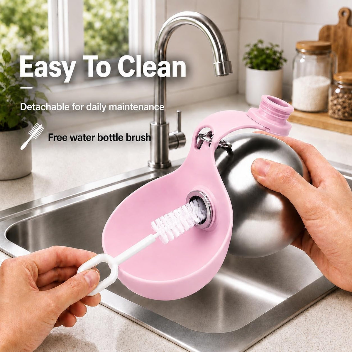 Portable Dog Water Bottle with Collapsible Silicone Bowl & Cleaning Brush