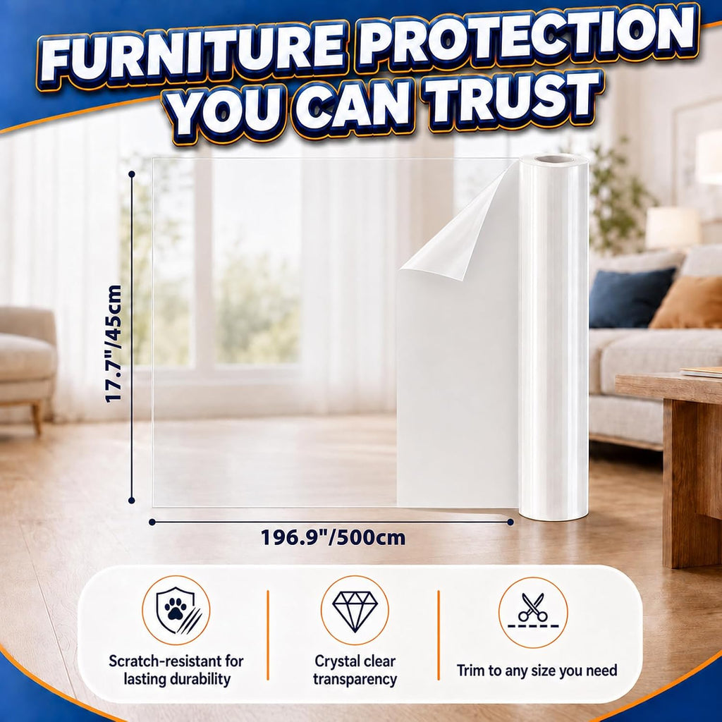 196.9" x 17.7" Anti Cat Scratch Furniture Protector, Clear Couch Protector from Cat Claws, Self-Adhesive Anti Scratch Cats Tape for Furniture with Twist Pins and Scraper