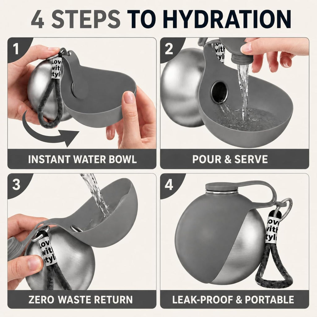 Portable Dog Water Bottle Bowl, 10oz Stainless Steel Puppy Water Dispenser
