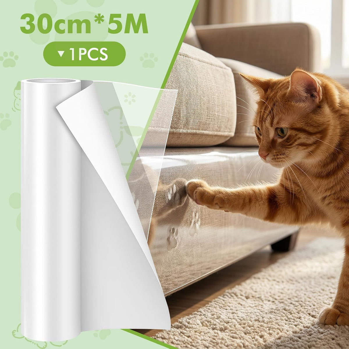 Anti-Cat Scratch Furniture Protector, Single-Sided Sticky Couch Protector for Cats Claws,Cat Scratch Deterrent for Furniture Door,Cat Scratch Furniture Protectors,Cat Accessories(196.85" x 11.81" )