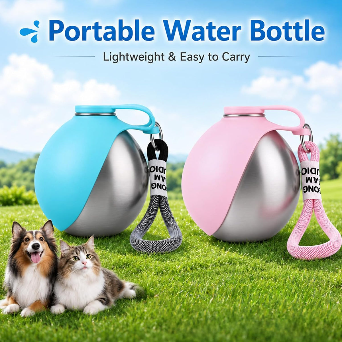 2 in 1 Portable Dog Water Bottle for Dogs,10oz Stainless Steel Portable Dog Water Bottle with Foldable Silicone Bowl, Leak-Proof 2 in 1 Portable Tumbler for Small Dog & Puppy Walking Hiking Outdoor