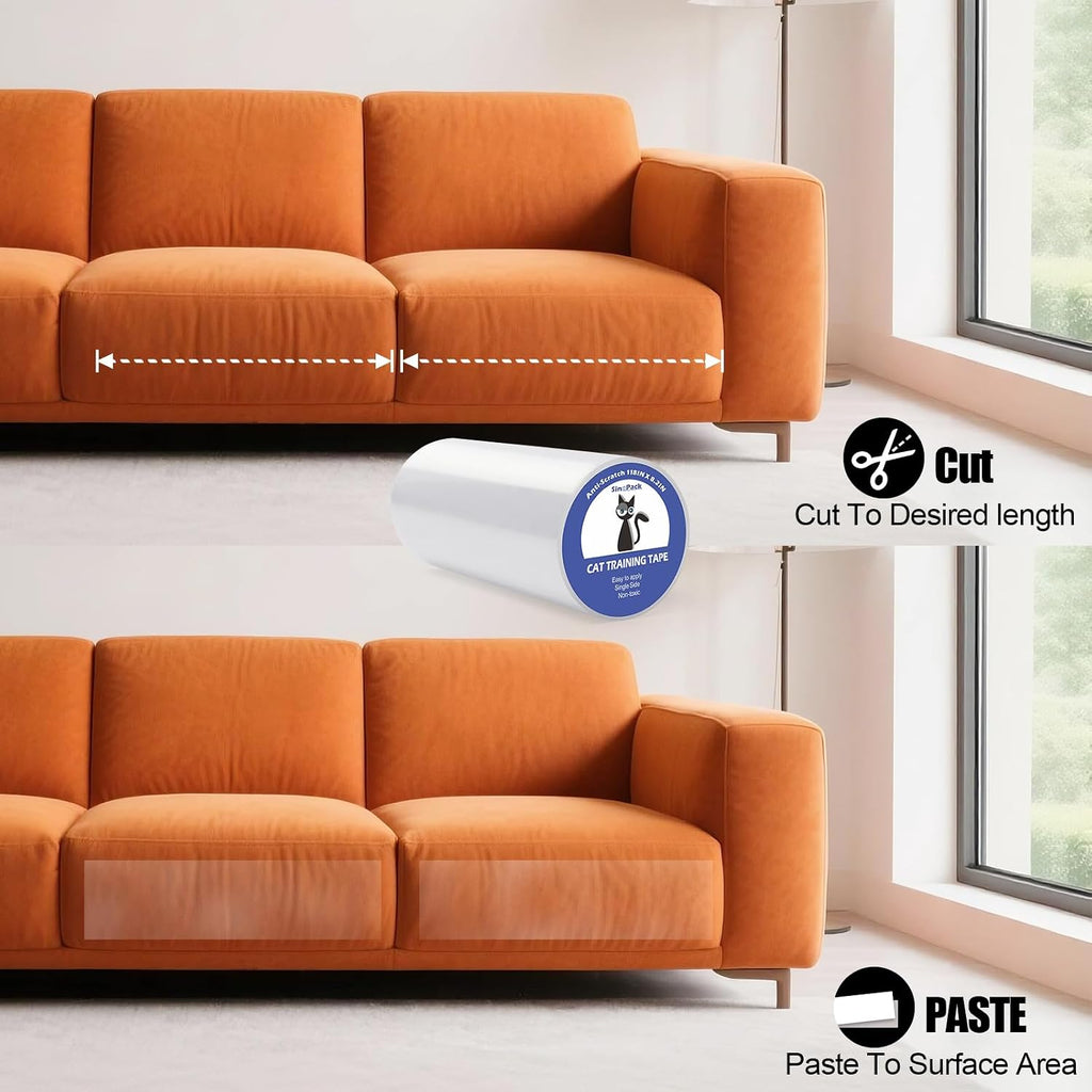 Cat Scratch Tape for Furniture, 118" x 8.2" Extra Wide Anti Scratch Tape, Single Sided Clear Protective Film for Couches, Doors, Walls & Car Interiors — Furniture Protector from Cats & Dogs