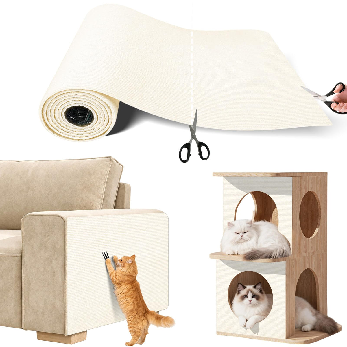 Couch Wall Corner Protector for Indoor Cats, Khaki, 39.3x15.8In