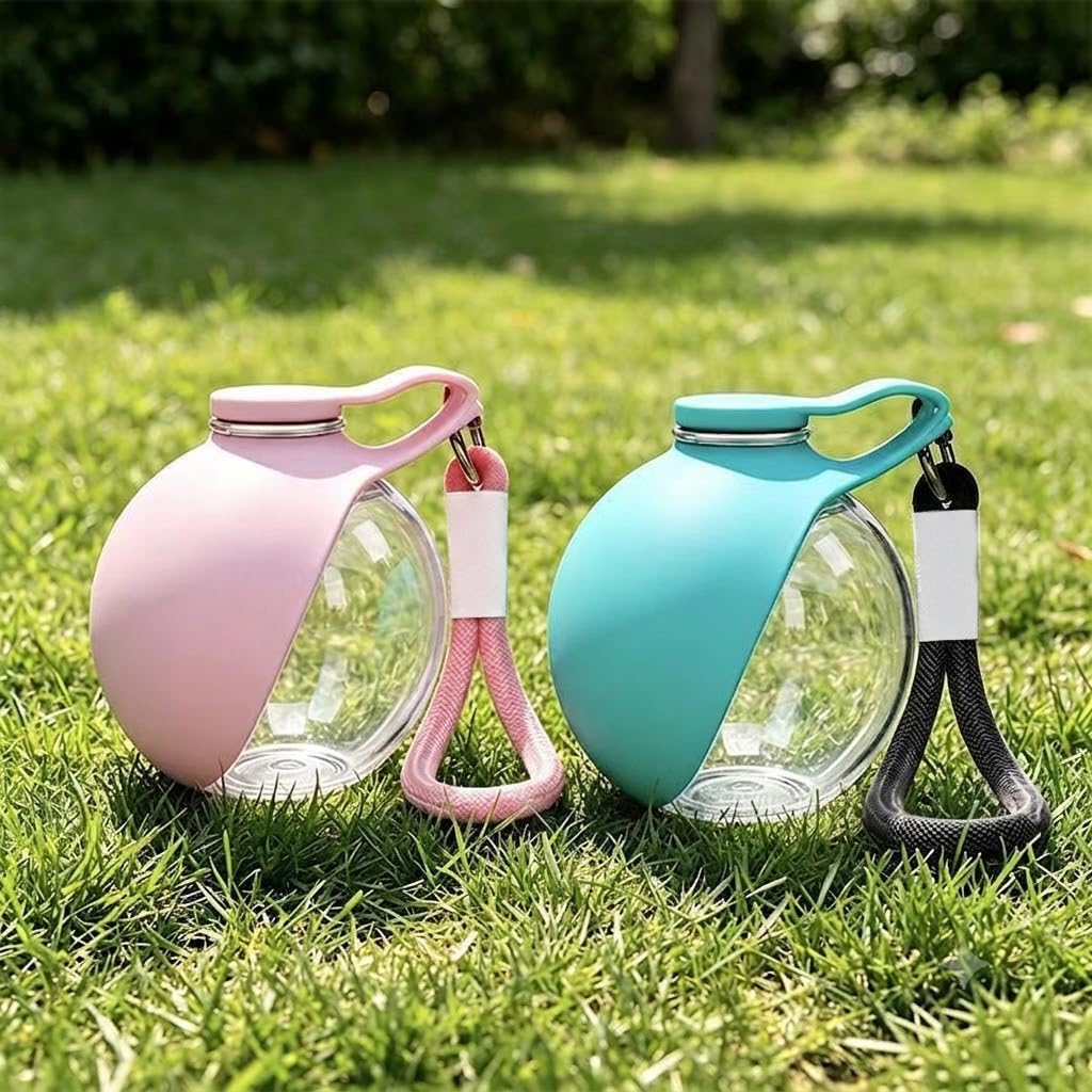 2-in-1 Portable Dog Water Bottle with Foldable Bowl, Leak-Proof Pet Travel Water Dispenser with Carry Strap, Lightweight Drinking Bottle for Dogs and Cats, Walking, Hiking and Outdoor Use Plastic Pink