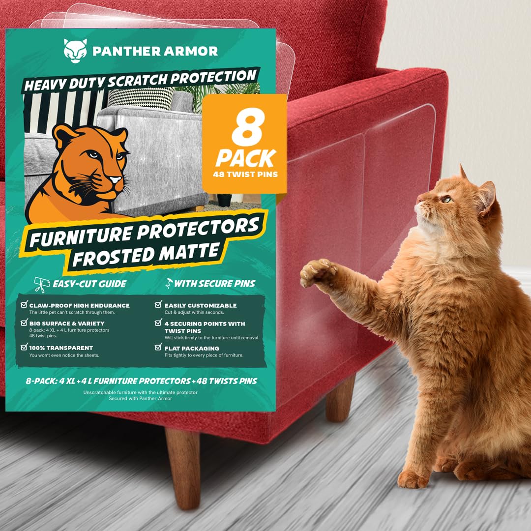 Panther Armor Cat Furniture Protector, 8 Matte Sheets with Twist Pins