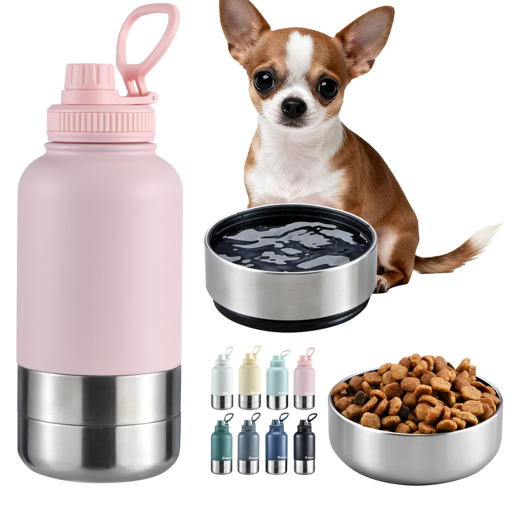 Cibaabo Insulated Dog Water Bottle 32oz Keep Water Cool with 2 Bowls