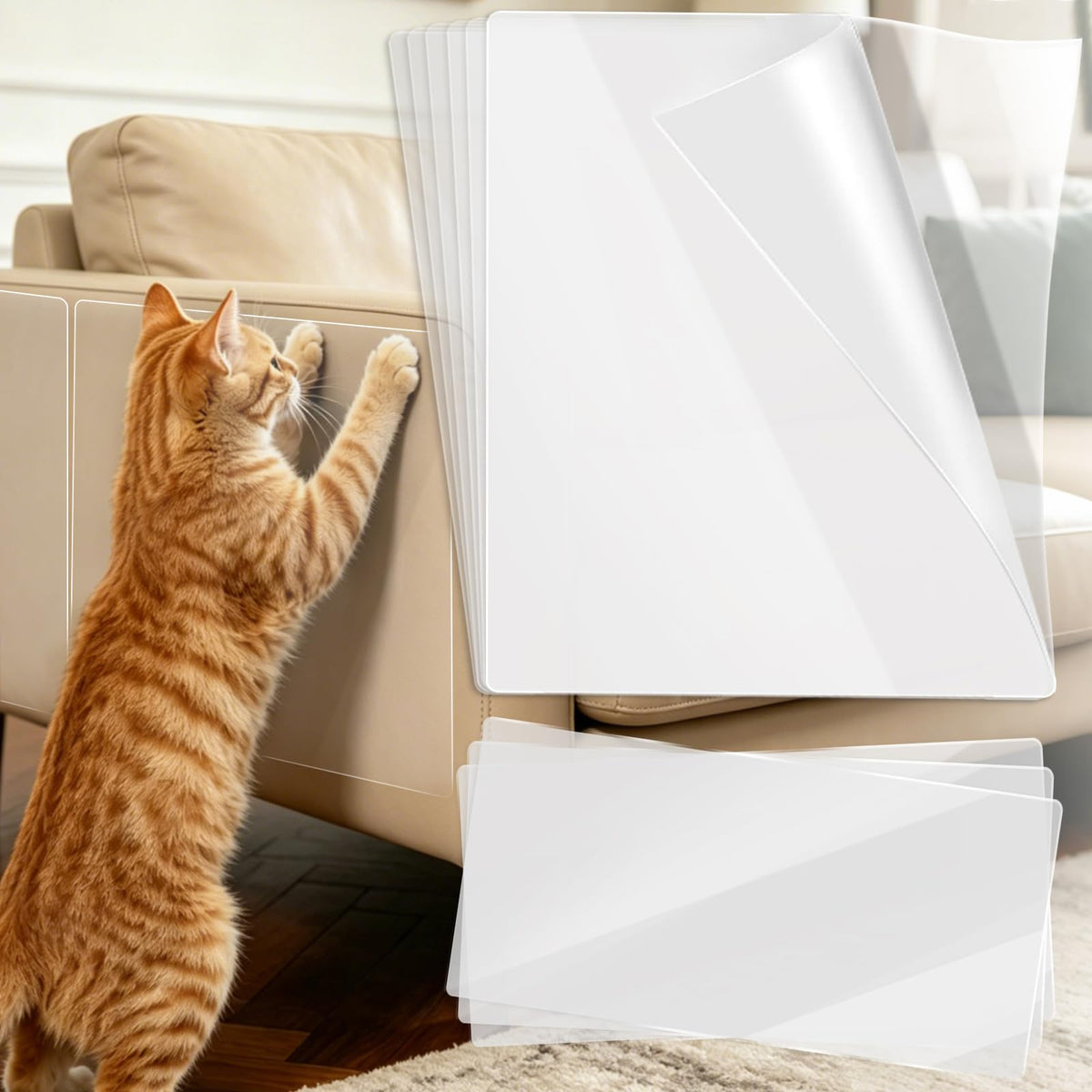 200"x12" Cat Scratch Furniture Protector, Couch Protector from Cat Claws, Heavy Duty Self-Adhesive Anti Scratch Furniture Protector for Sofa Back & Corners, Pet Furniture Guard