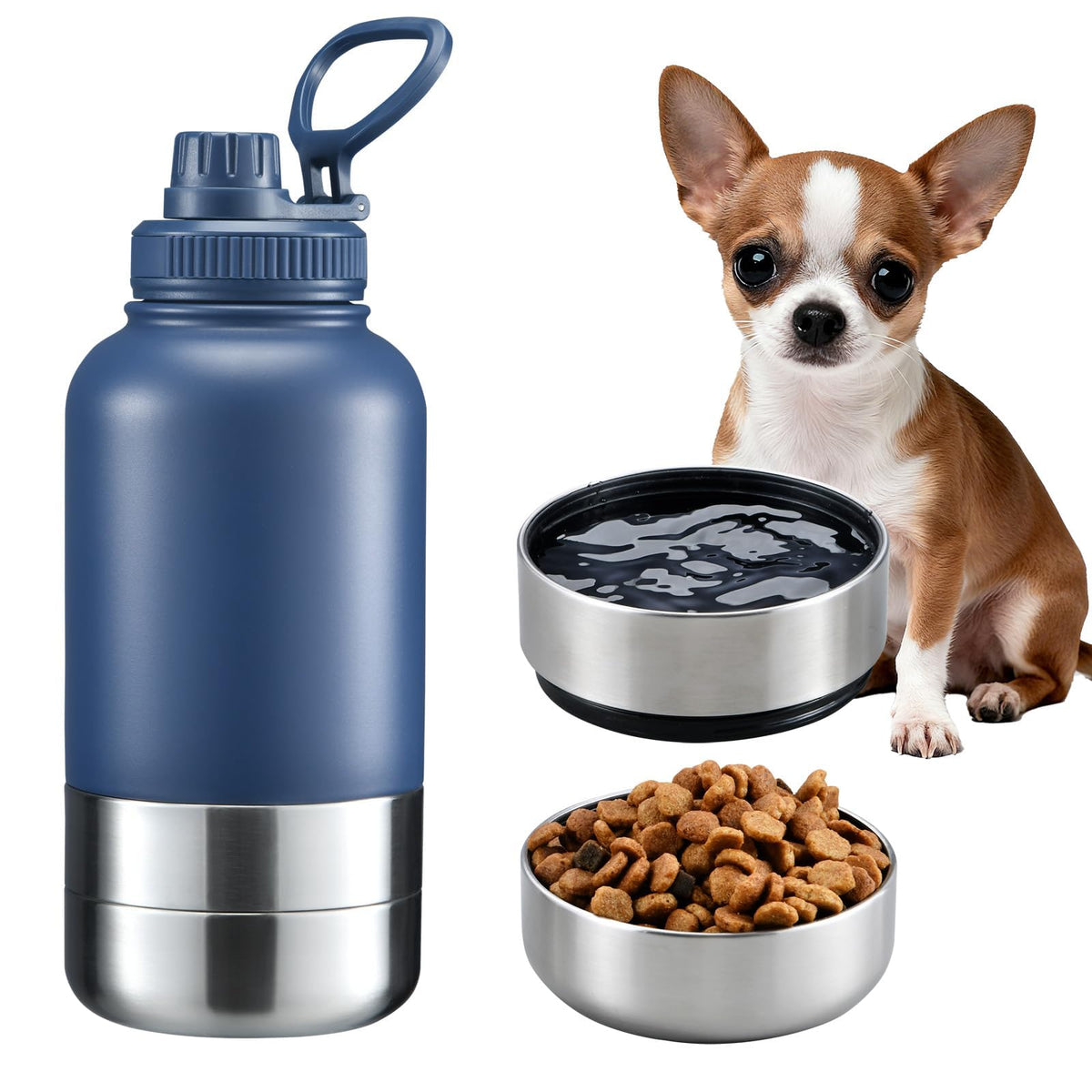Cibaabo Insulated Dog Water Bottle 32oz Keep Water Cool with 2 Bowls
