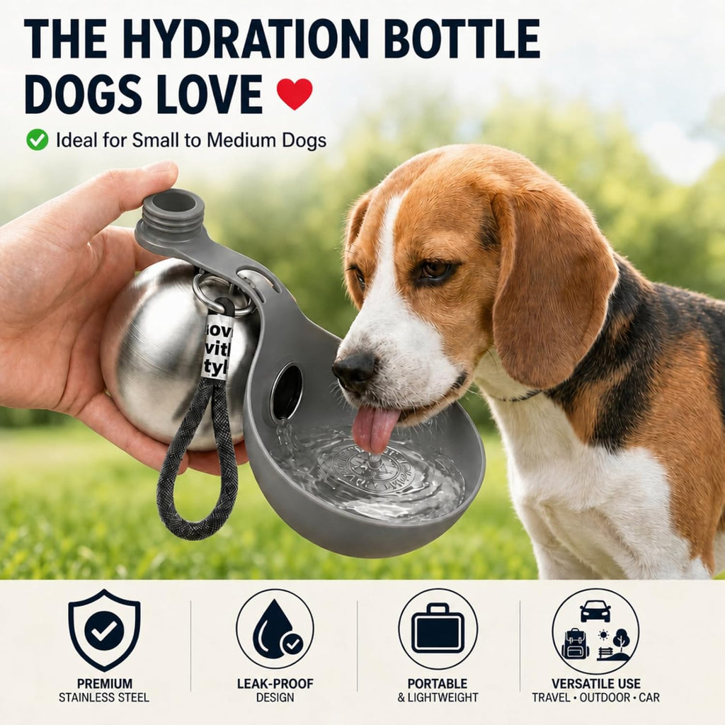 Portable Dog Water Bottle Bowl, 10oz Stainless Steel Puppy Water Dispenser