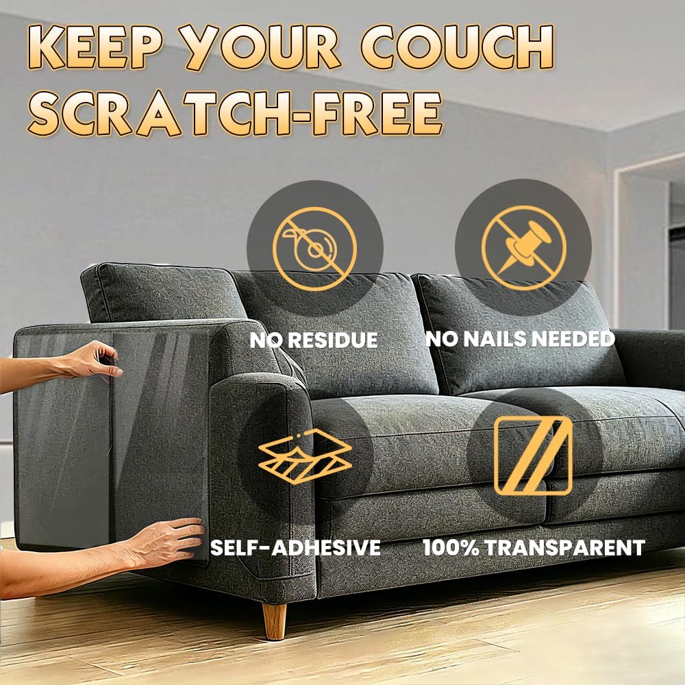 Cat Couch Protector, 10 Pack Clear Anti-Scratch Cat Tape, 2 Sizes Self-Adhesive Nail-Free Non-Toxic Scratch Guard for Furniture