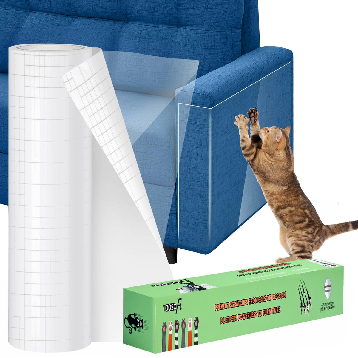 TOOSOFt Anti Cat Scratch Furniture Protector Clear Thicken Vinyl 160"x12.4"
