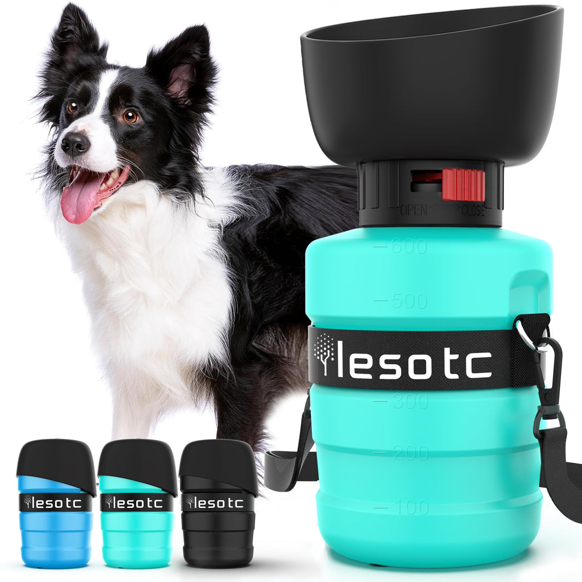 lesotc Dog Water Bottle, Portable Water Dispenser with Bowl, Leak Proof Pet Travel Squeeze Bottle, Puppy Essentials Dog Stuff Accessories for Outdoor Walking, Hiking, Camping