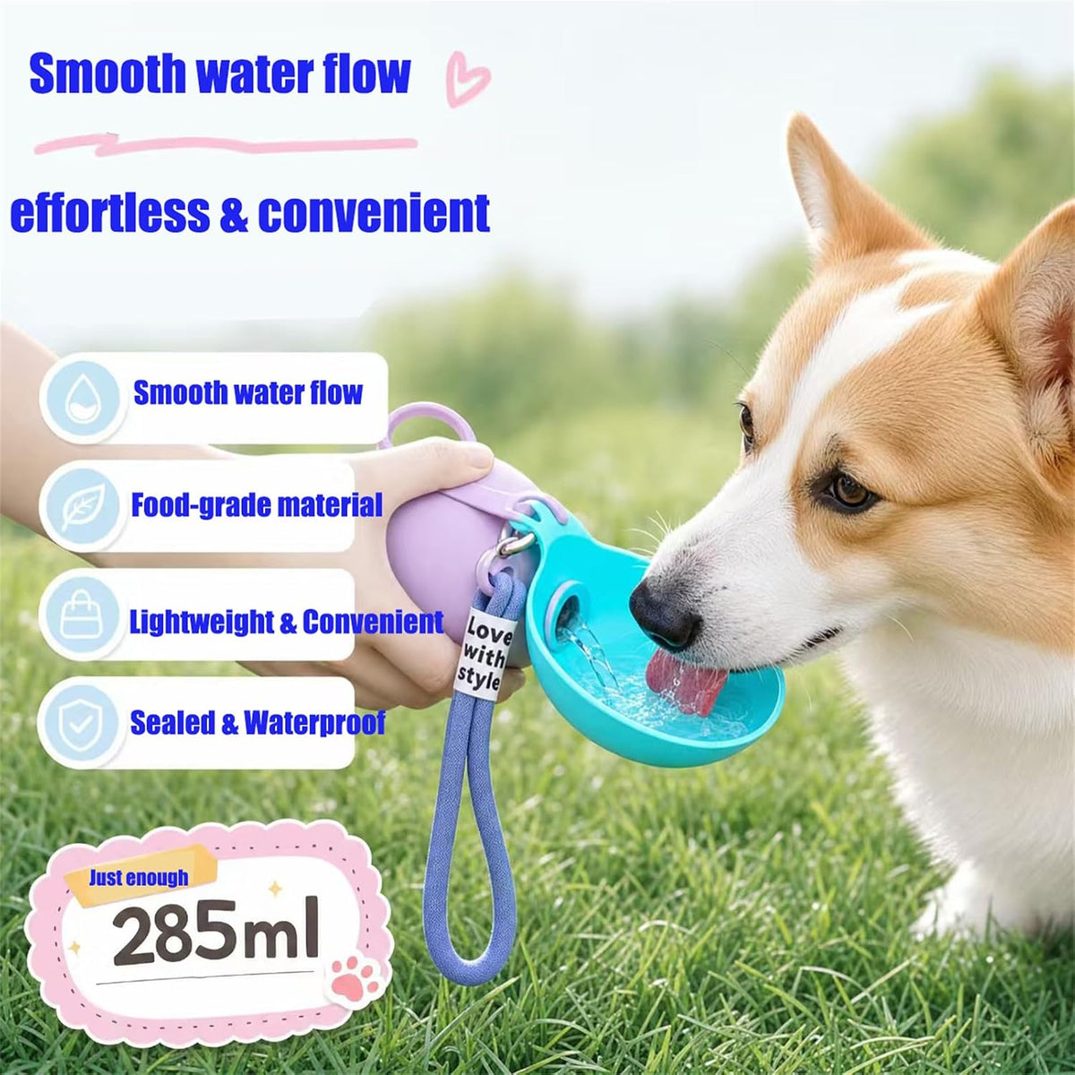 2 in 1 Portable Dog Water Bottle,10Oz Stainless Small Dog Water Bottle