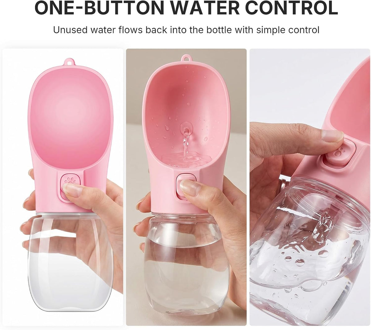 Portable Dog Water Bottle, Leak Proof Pet Water Dispenser with One-Button Water Release, O-Shaped Drinking Trough, 10 OZ Travel Water Bottle for Walking Hiking