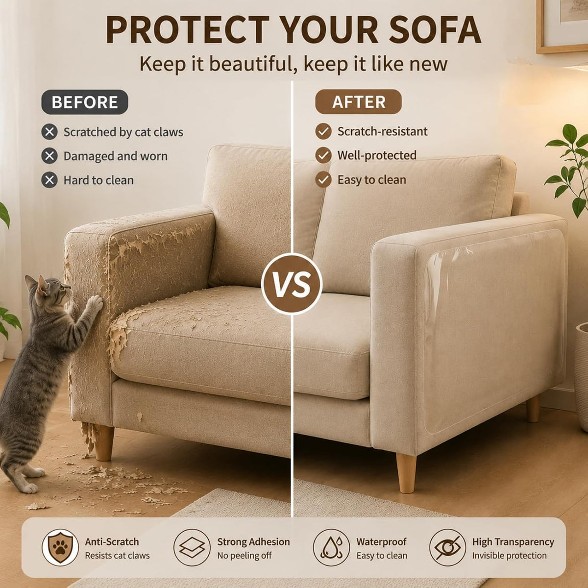 Cat Scratch Furniture Protector Tape, Anti Scratch Couch Guard