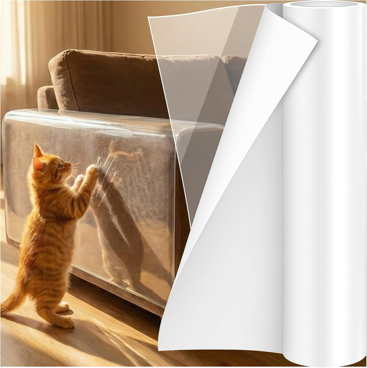Anti-Cat Scratch Furniture Protector, Single-Sided Sticky Couch Protector for Cats Claws,Cat Scratch Deterrent for Furniture Door,Cat Scratch Furniture Protectors,Cat Accessories(196.85" x 11.81" )