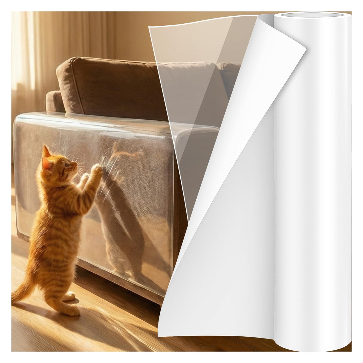 Anti-Cat Scratch Furniture Protector, Single-Sided Sticky Couch Protector for Cats Claws,Cat Scratch Deterrent for Furniture Door,Cat Scratch Furniture Protectors,Cat Accessories(196.85" x 11.81" )