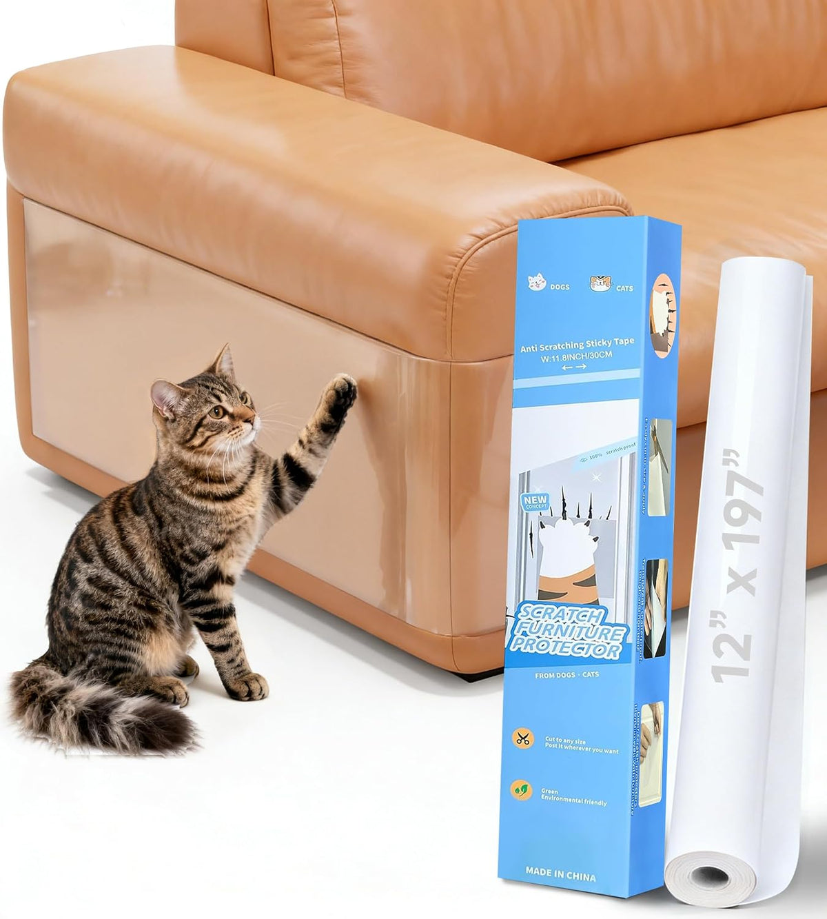 Anti Cat Scratch Furniture Protector Clear Furniture Protectors from Cats Scratching Large Size 197''x 12''for Sofas Chairs Leather Couch Protector from Cat Claws for Doors Cat Scratch Deterrent Tape