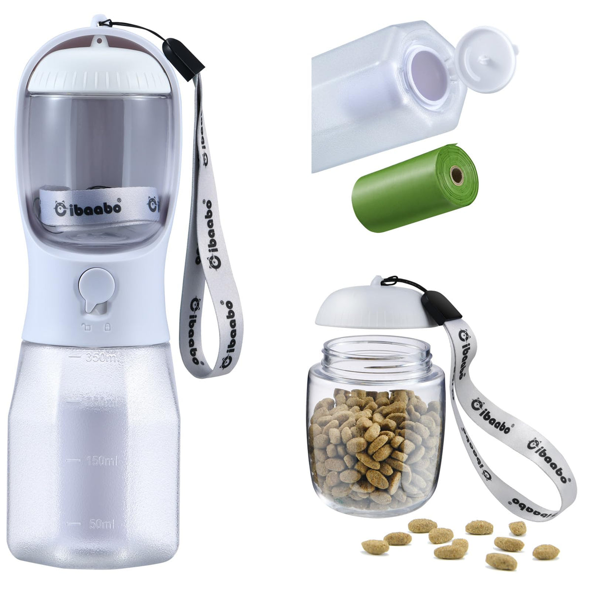 Cibaabo Dog Water Bottle with Food Container & Poop Bag Holder & Filter