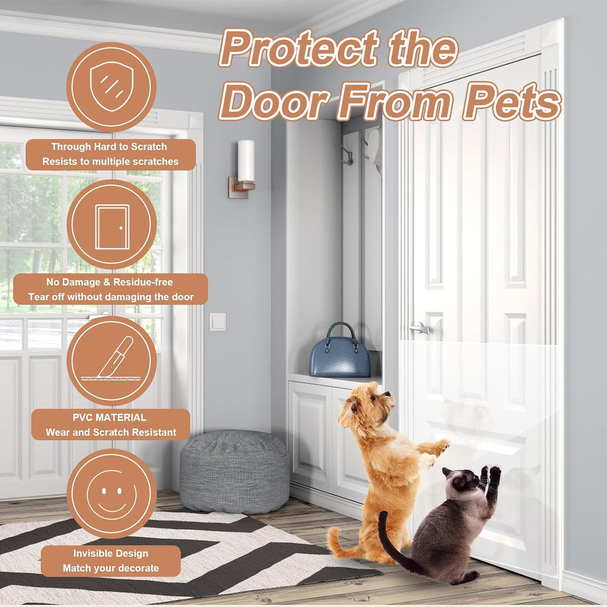 Cat Scratch Furniture Protector, 160"x12" Single-Sided Sticky Couch Protector from Cat Claws, Transparent Plastic Cover Adhesive Clear Anti Scratch Deterrent for Furniture Sofa Door (30 Pins)