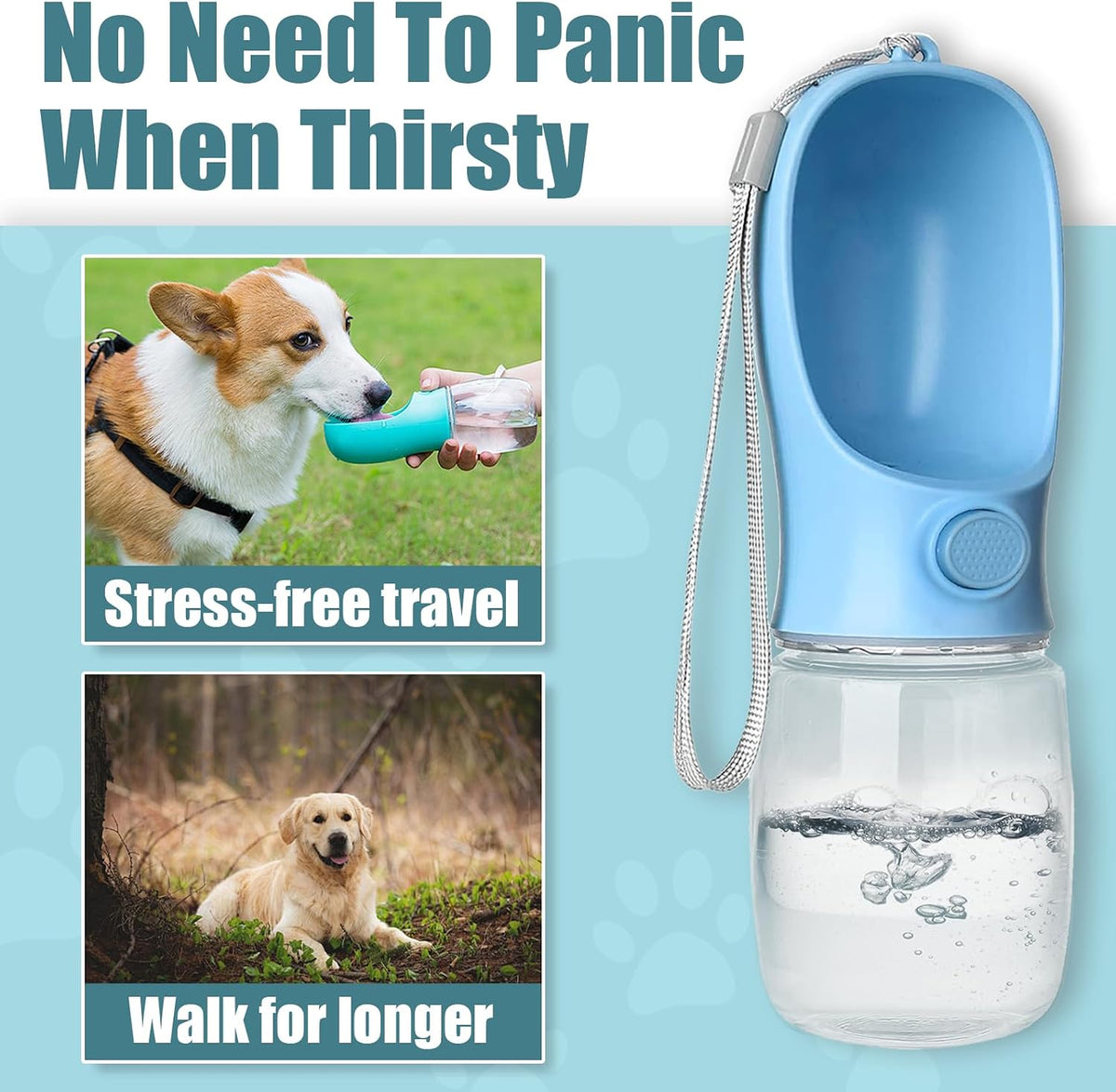 Bestac Pet Travel Water Bottle - Portable Dog&Cat Water Cup, One-Hand Operation, Lightweight & Leak-Proof, BPA-Free, Compatible with Most Gear, Ideal for Walking, Camping & Travel (Blue, 350ml)