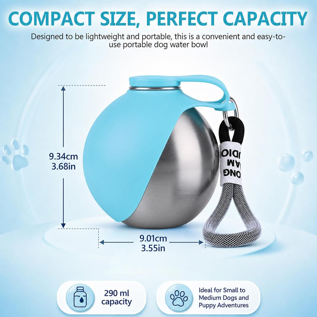 2 in 1 Portable Dog Water Bottle for Dogs,10oz Stainless Steel Portable Dog Water Bottle with Foldable Silicone Bowl, Leak-Proof 2 in 1 Portable Tumbler for Small Dog & Puppy Walking Hiking Outdoor