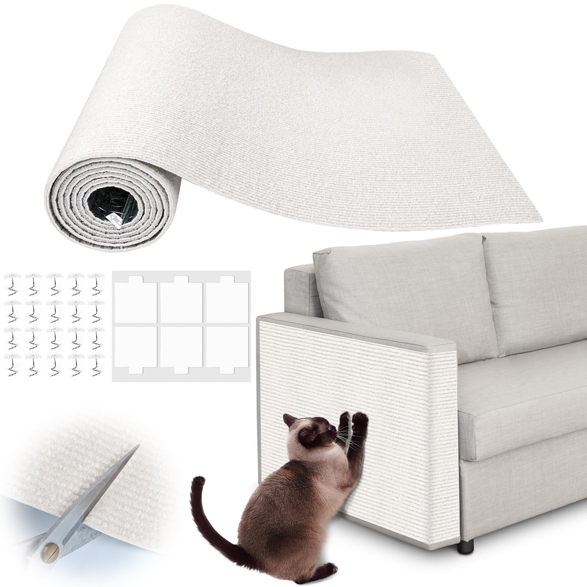 Couch Protector from Cat Claws - 78.7" x 15.8" Trimmable Self-Adhesive Cats Claws Scratch Pads, Cat DIY Climbing Cats Scratch Mat Tree Replacement Indoor (Dark Gray)