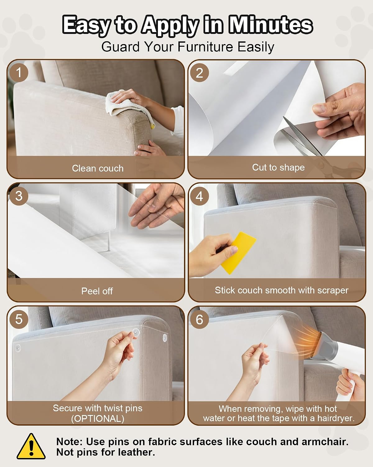 Cat Scratch Furniture Protector Couch - 1 Roll Clear PET 16.9 x 196.8 Inch