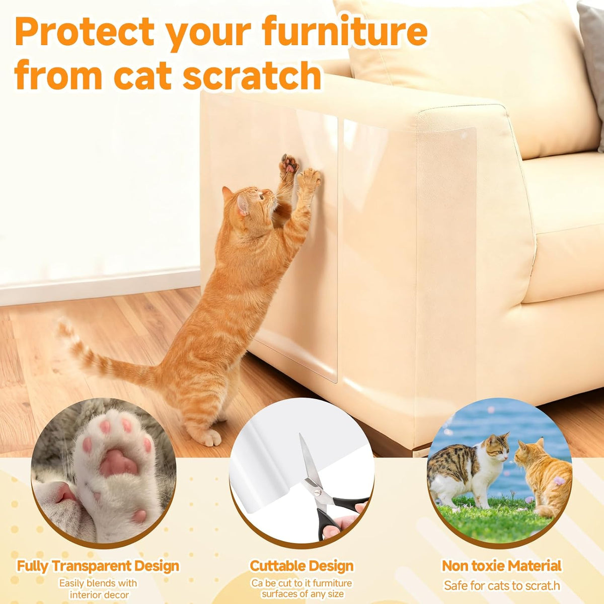 Anti Cat Scratch Furniture Protector Clear Furniture Protectors from Cats Scratching Large Size 197''x 12''for Sofas Chairs Leather Couch Protector from Cat Claws for Doors Cat Scratch Deterrent Tape