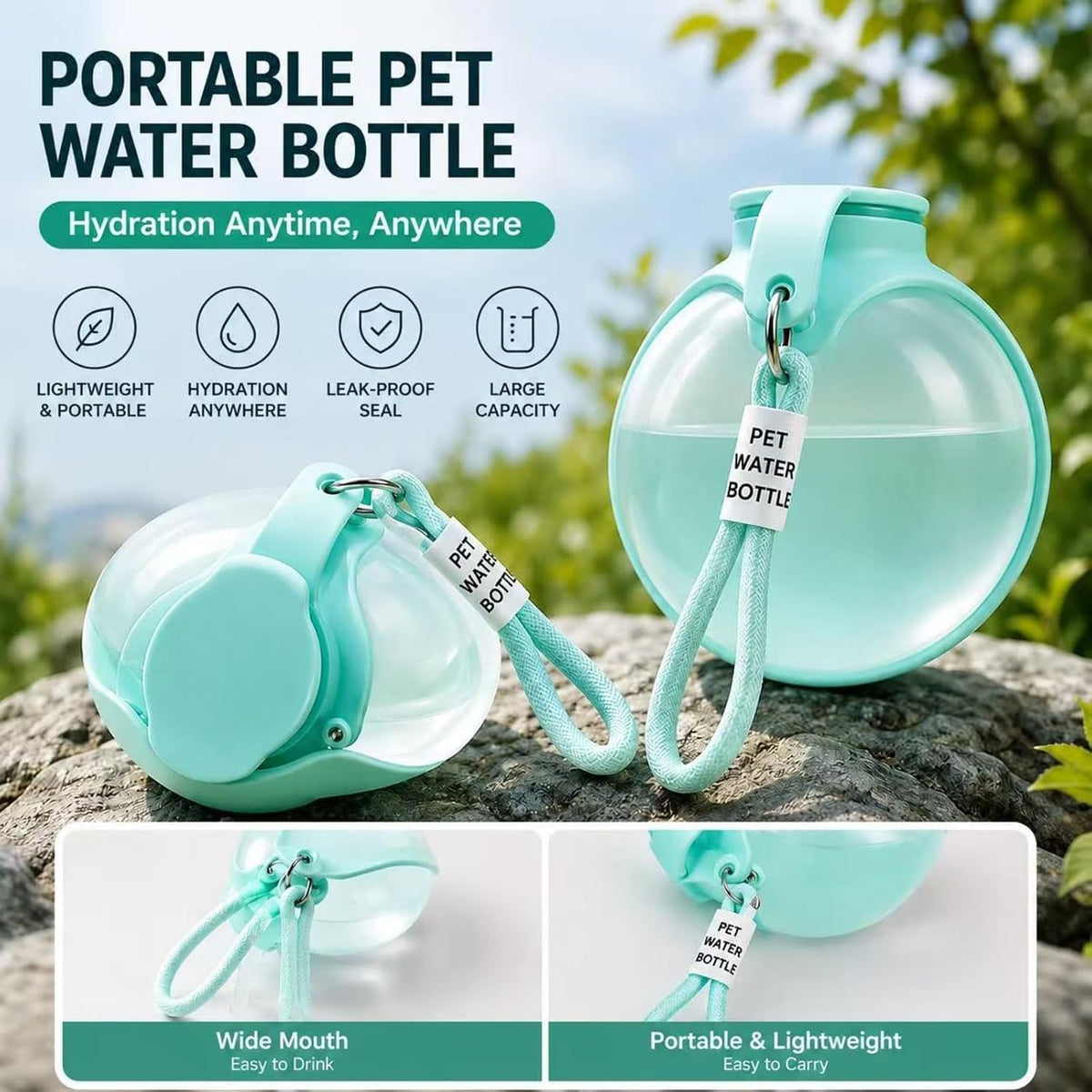 Dog Water Bottle, 2-in-1 Portable Oblate Foldable Pet Cup with Lanyard for Outdoor Walking-Leak-Proof Pet Travel Water Dispenserfood-Grade Silicone Drinking Tray for Small Cats and Dogs（Pink）